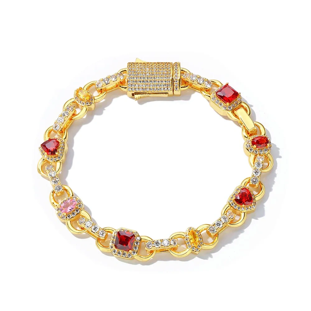 The Latest Colorful Zircon Bracelet Women's Jewelry Fashion 18K Plated Gold Pink/Red/Yellow Diamond Bracelet Fine Jewelry
