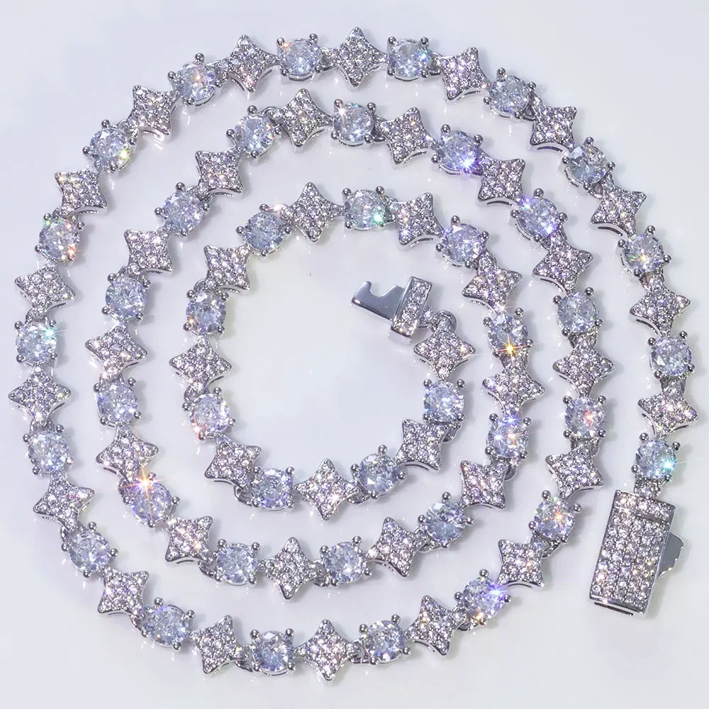 New Arrive Shimmering Honeycomb Tennis Necklace 18K Gold Plated Brass Bling Flower Star Shaped Tennis Chain Fashion Jewelry