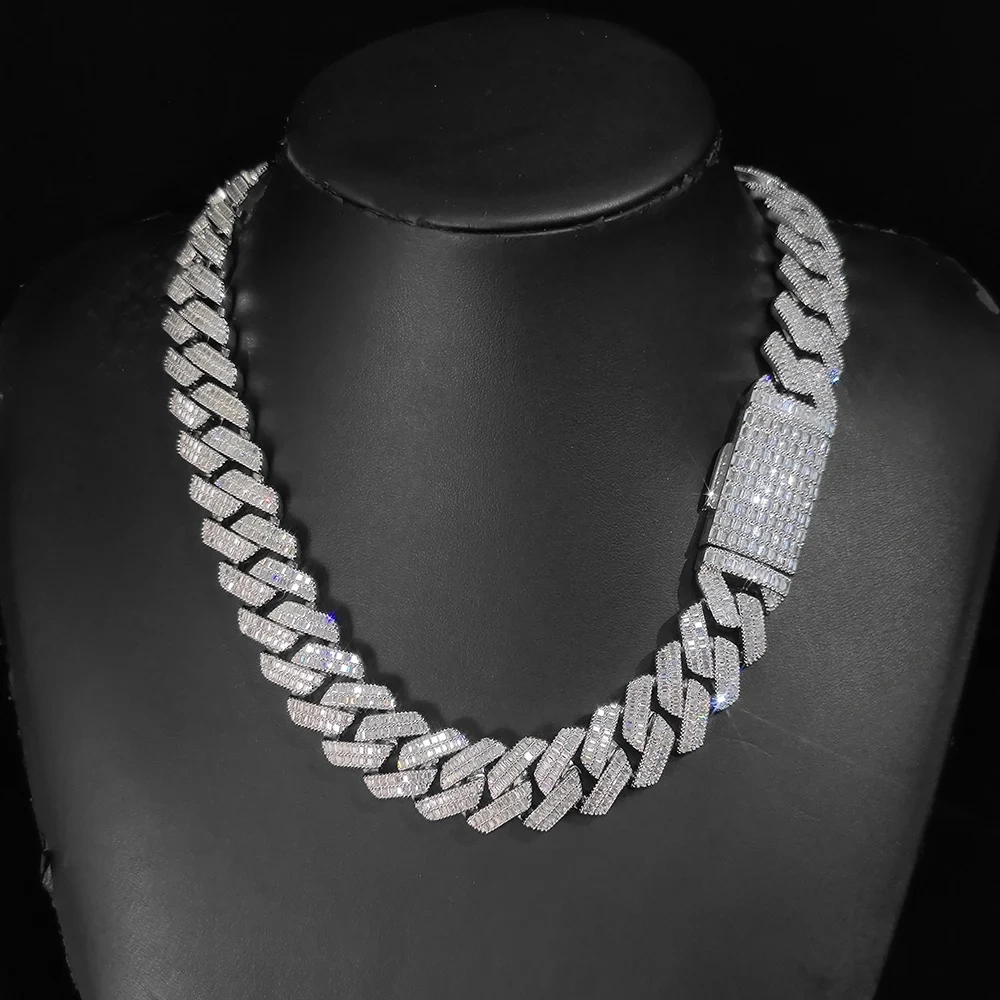 20mm 2 Rows Rectangle CZ Iced Out Miami Cuban Link Chain Bling 5A Zircon Stone Hip Hop Jewelry Necklace For Men Gift