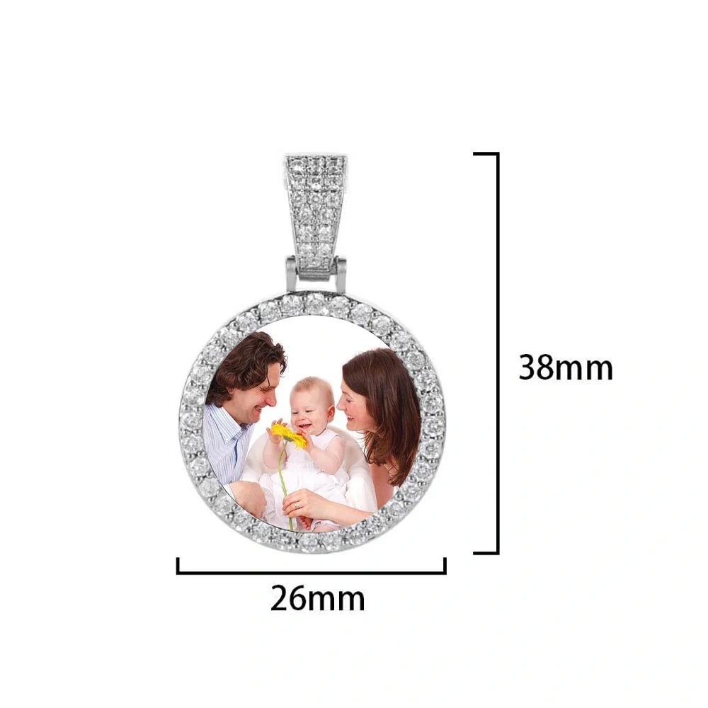 S925 VVS Photo Pendant Custom Moissanite Circle Chain Iced Picture Charm with Moissanite Tennis Necklaces Women Men Jewelry Gift