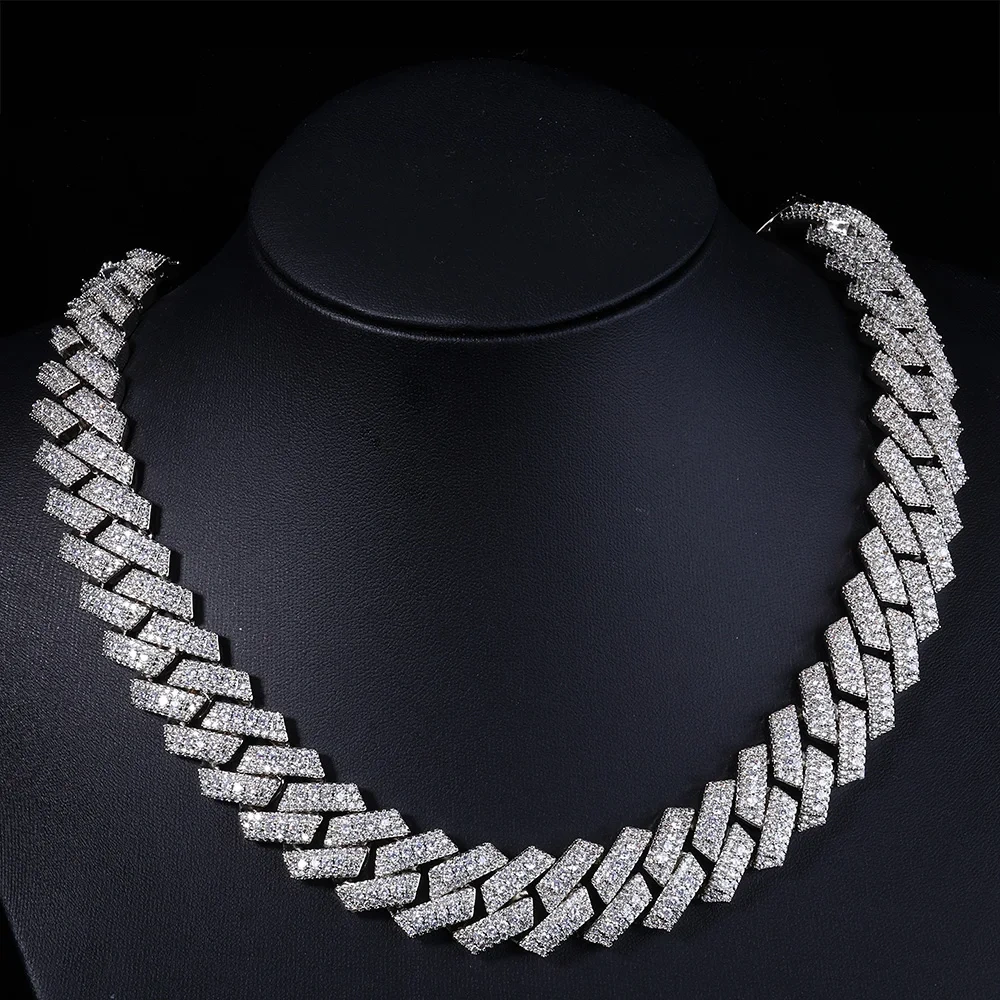 ESKEEM Hip Hop Fashion Jewelry 20mm Cubic Zirconia Cuban Chain Men 3 Rows Iced Out High Quality for Women Necklace