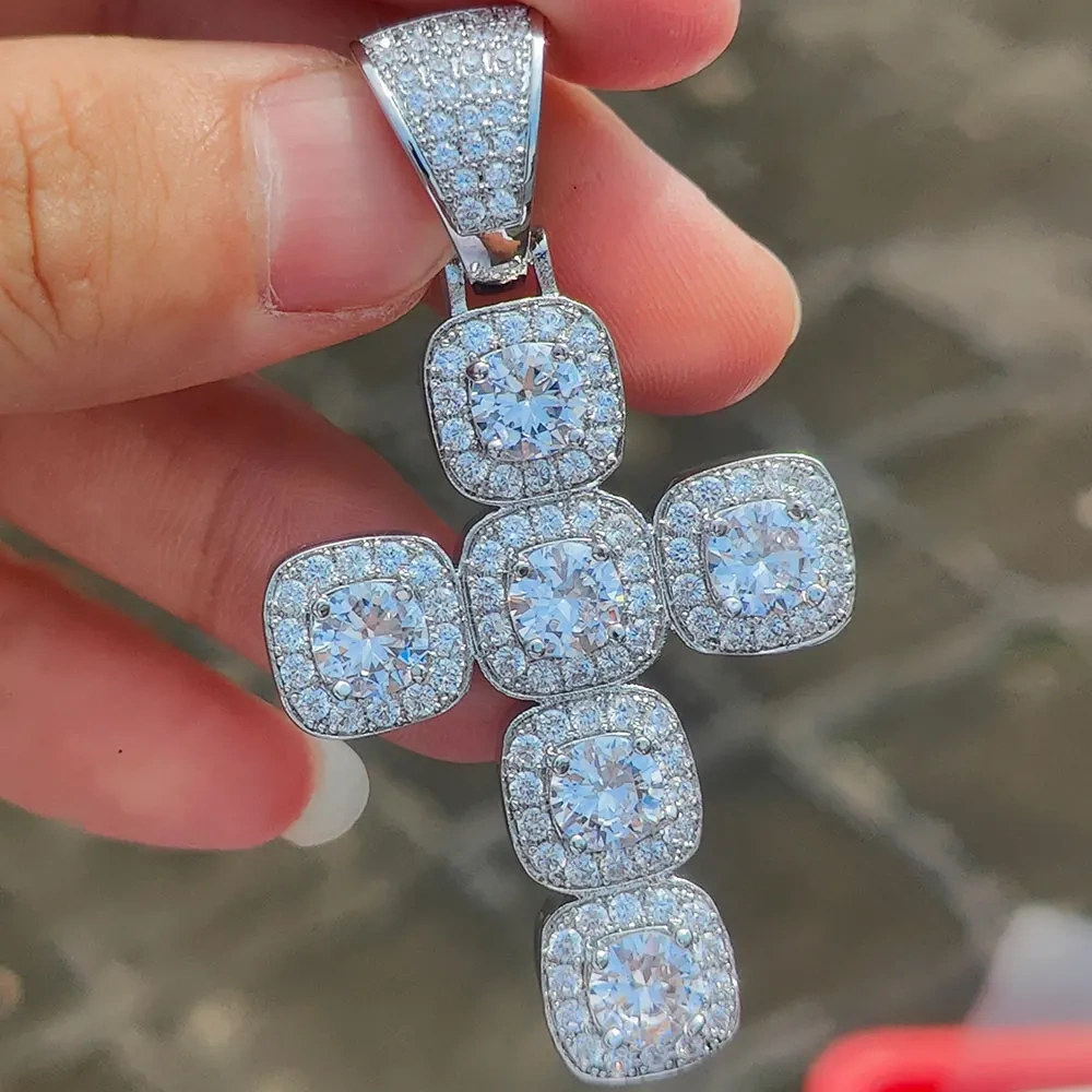 Hip Hop Iced Out Jewelry Big Cluster Tennis Cubic Zirconia CZ Cross Pendants Necklace For Women Drop Shipping