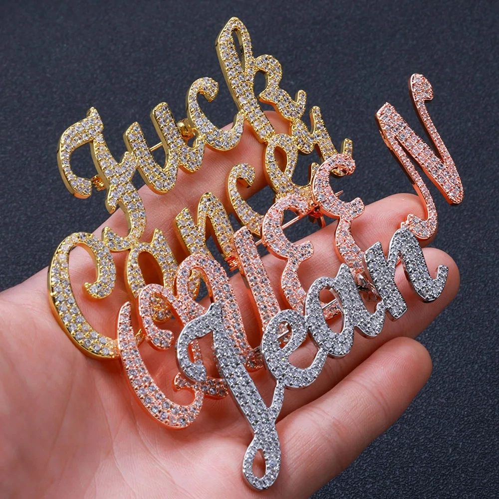 Personalized Custom Rose Gold Color Handmade Full Iced Legacy Letters Name Pin Brooch Women Fashion Sorority Jewelry Gift
