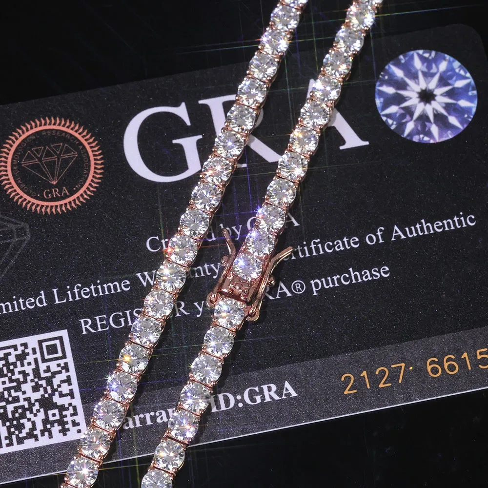 ESKEEM VVS Moissanite Tennis Bracelet Women Iced Out Round Brilliant Cut 925 Silver Rose Gold Plated Jewelry Gift for Party
