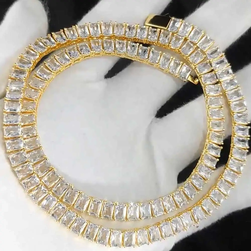 Hip Hop 6mm Iced Out Tennis Chain Necklace New Brass CZ Bling Rectangular Zircon Tennis Necklace Men Women's Drop Shipping