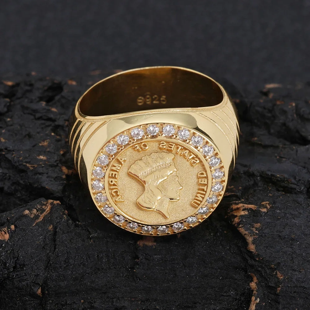 ESKEEM Real 18K Gold Plated Ring Inlaid Moissanite Diamond Single Tail Customized 925 Silver Index Finger Ring Vintage Jewelry ﻿