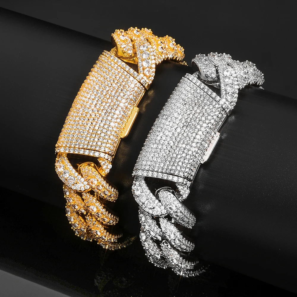 ESKEEM 22mm 3 Row Cuban Bracelet Rose Gold Plated Full Iced Out Cubic Zirconia Chain Hip Hop Luxury Jewelry Men Gift