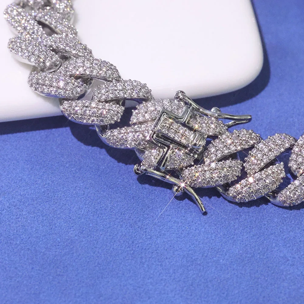 12mm 3 Rows Iced Out Diamond Cuban Chain Necklace Hip Hop Fine Jewelry Bling White Gold Bubble Cuban Bracelet for Women Men
