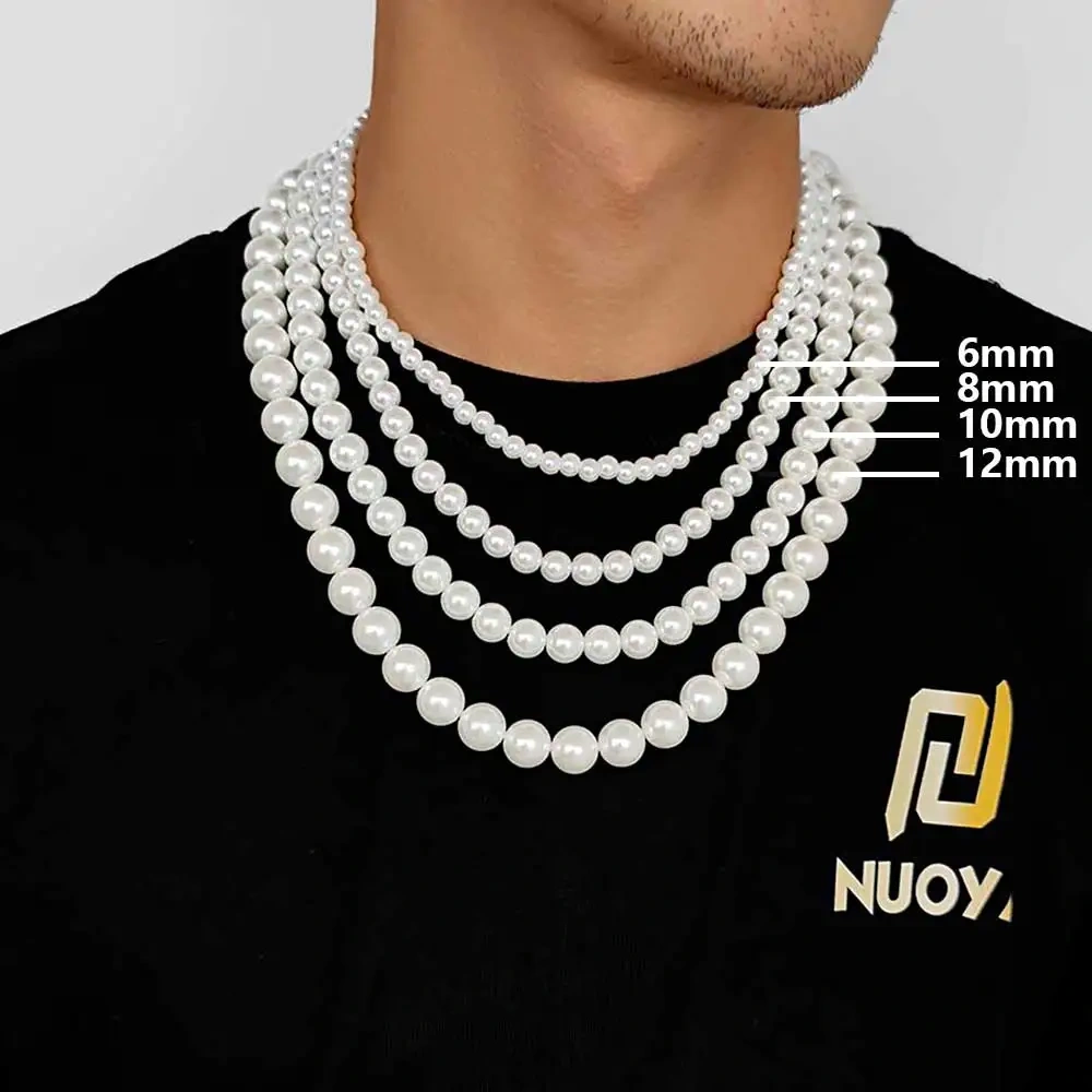 Trendy Round Beaded Pearl Men White Necklaces Wholesale Fashion High Quality Jewelry