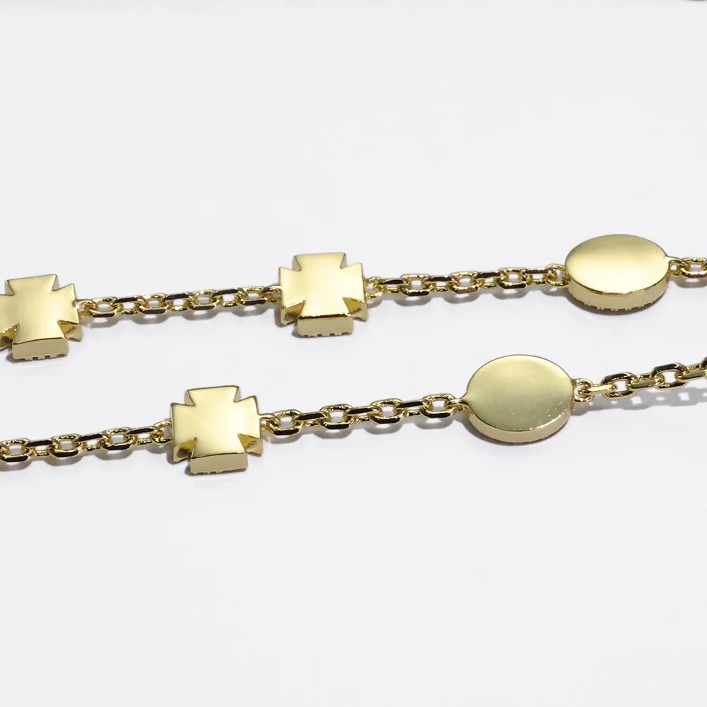 Bling Iced Out Simple Cross Elliptical Opal Necklace Shiny Popular Link Chain Charm Bracelet Hip Hop Jewelry