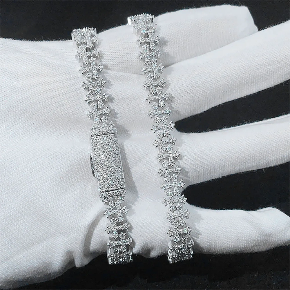 ESKEEM Moissanite Cross Chain Hip Hop Jewelry 925 Silver VVS Moissanite Bracelet for Men
