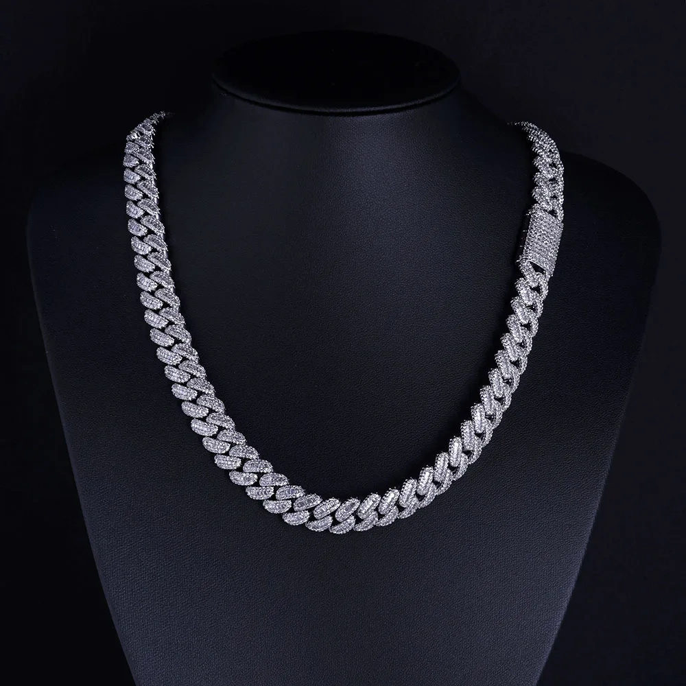 ESKEEM New 12mm VVS Moissanite Cuban Link Chain 925 Sterling Silver VVS Diamond Bling Iced Out Women Two Stone Necklace