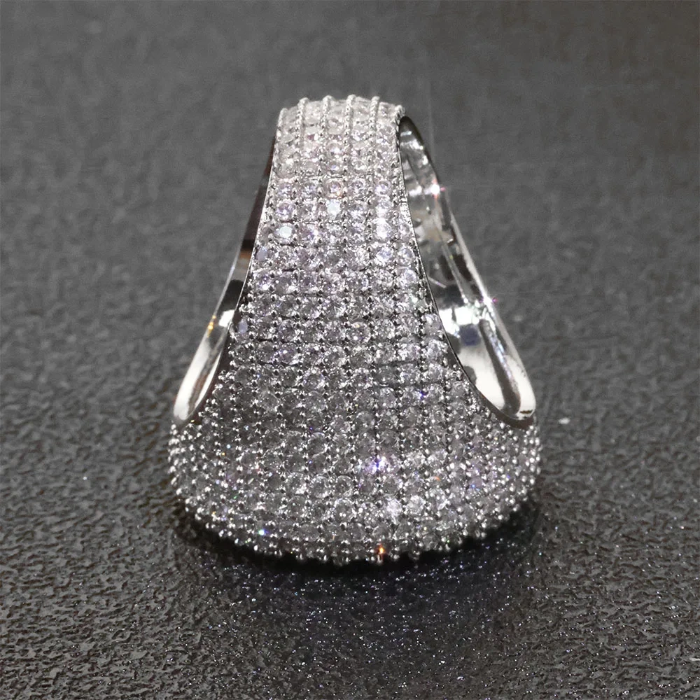 ESKEEM Wholesale Iced Out Big Round Ring Luxury Full Diamond Signet Ring Hip Hop Style Bling Cubic Zirconia Jewelry Men Women