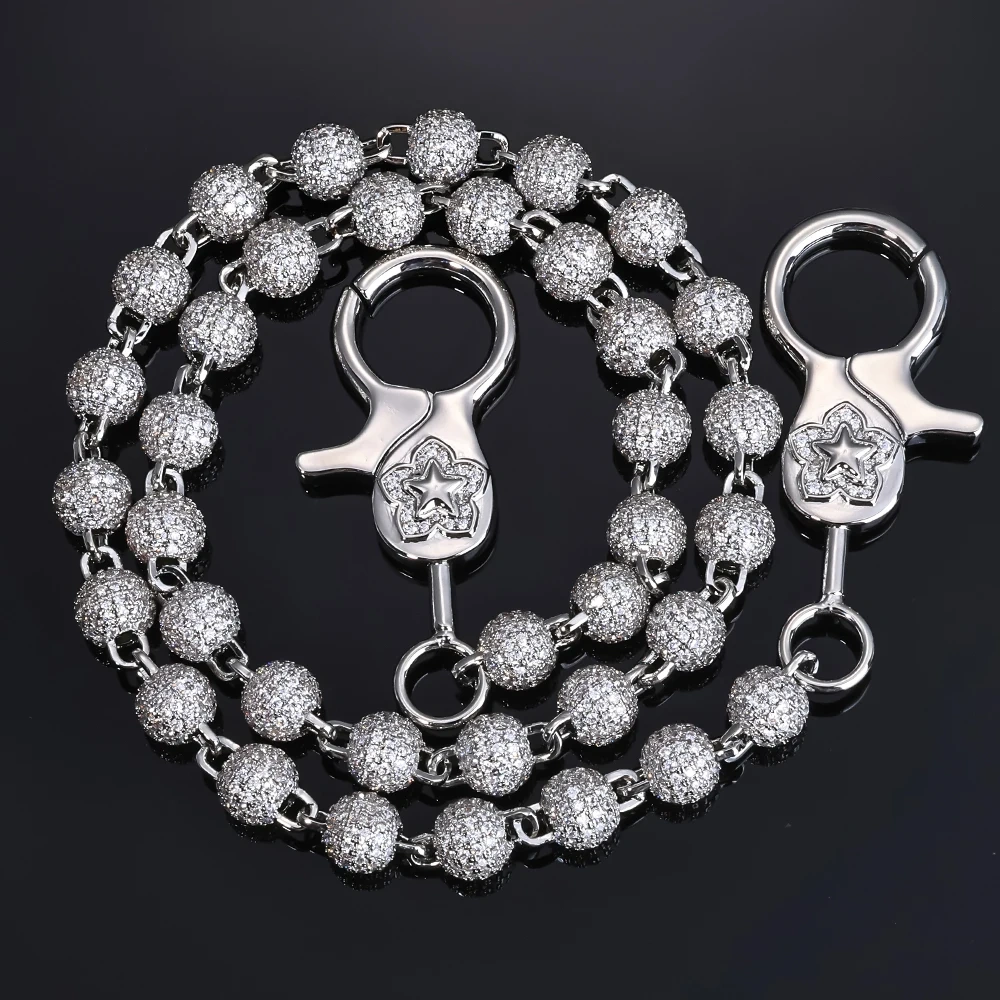 ESKEEM Rose Gold Plated Iced Out Pants Chain Women's Micro Pave CZ Round Bead Keychain Jewelry Hip Hop Fashion Gift