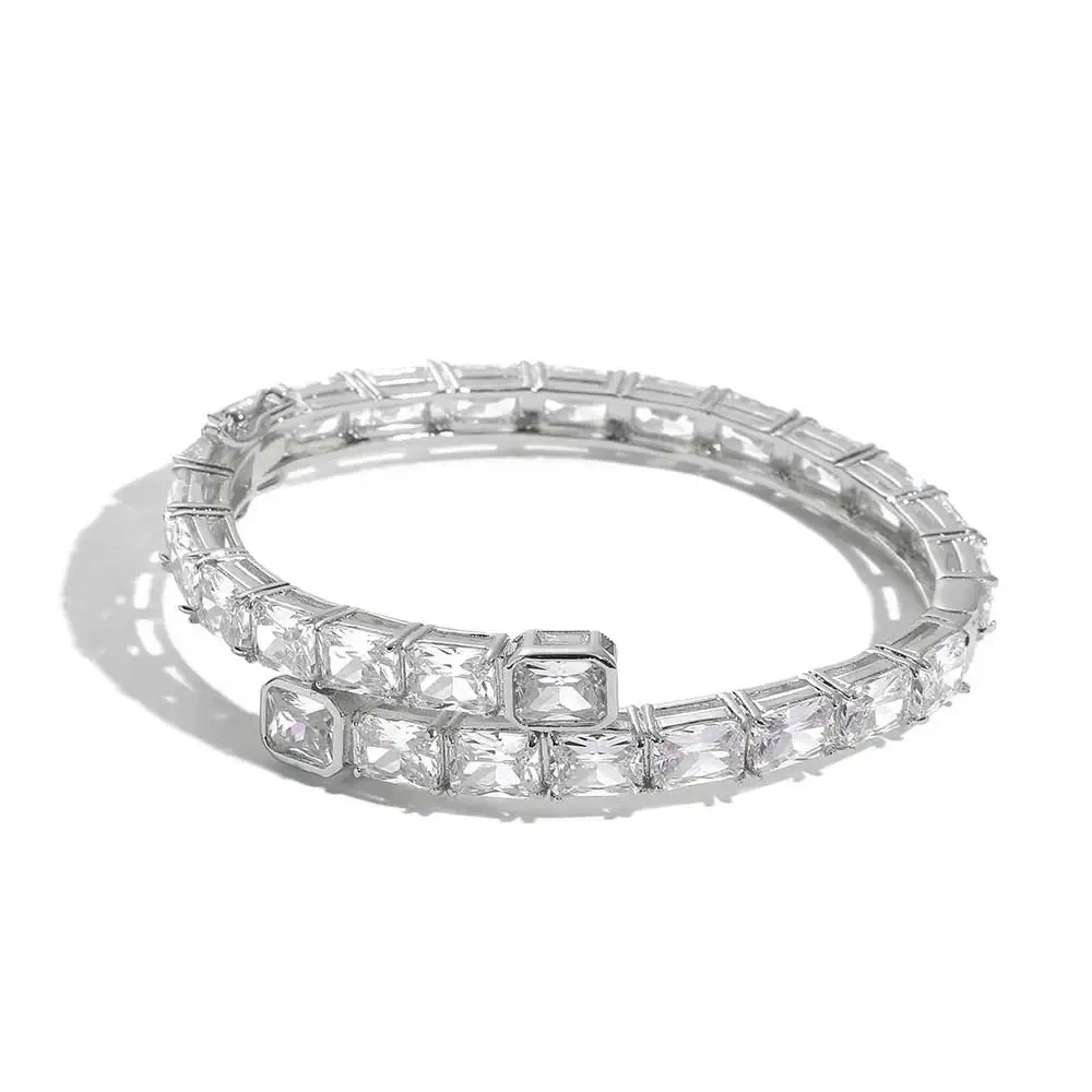 EESKEEM Rectangle Zircon Diamond Bracelet for Unisex Luxury Iced out Crystal Bangle for Women Hip Hop Jewelry