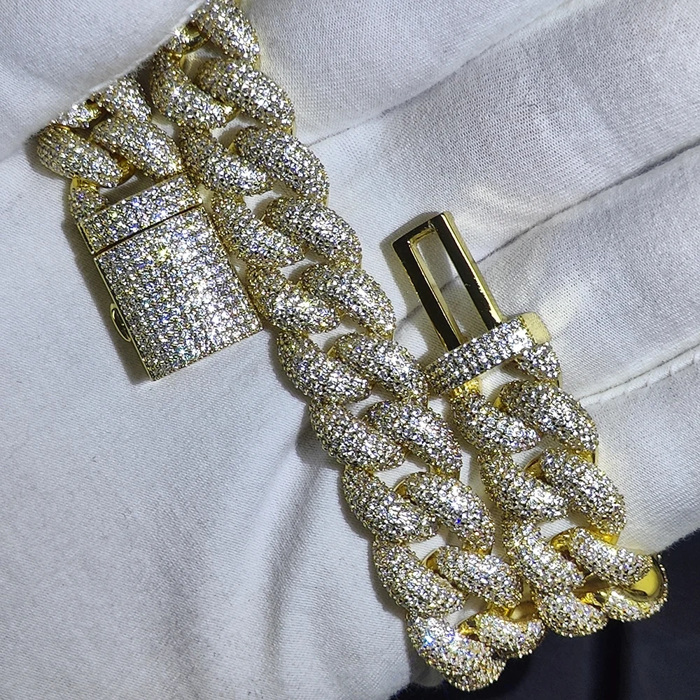 14mm Width Full Paved Cubic Zirconia CZ Iced Out Bling Cool Men Boy Hip Hop 18k Gold Plating Miami Cuban Chain Necklace