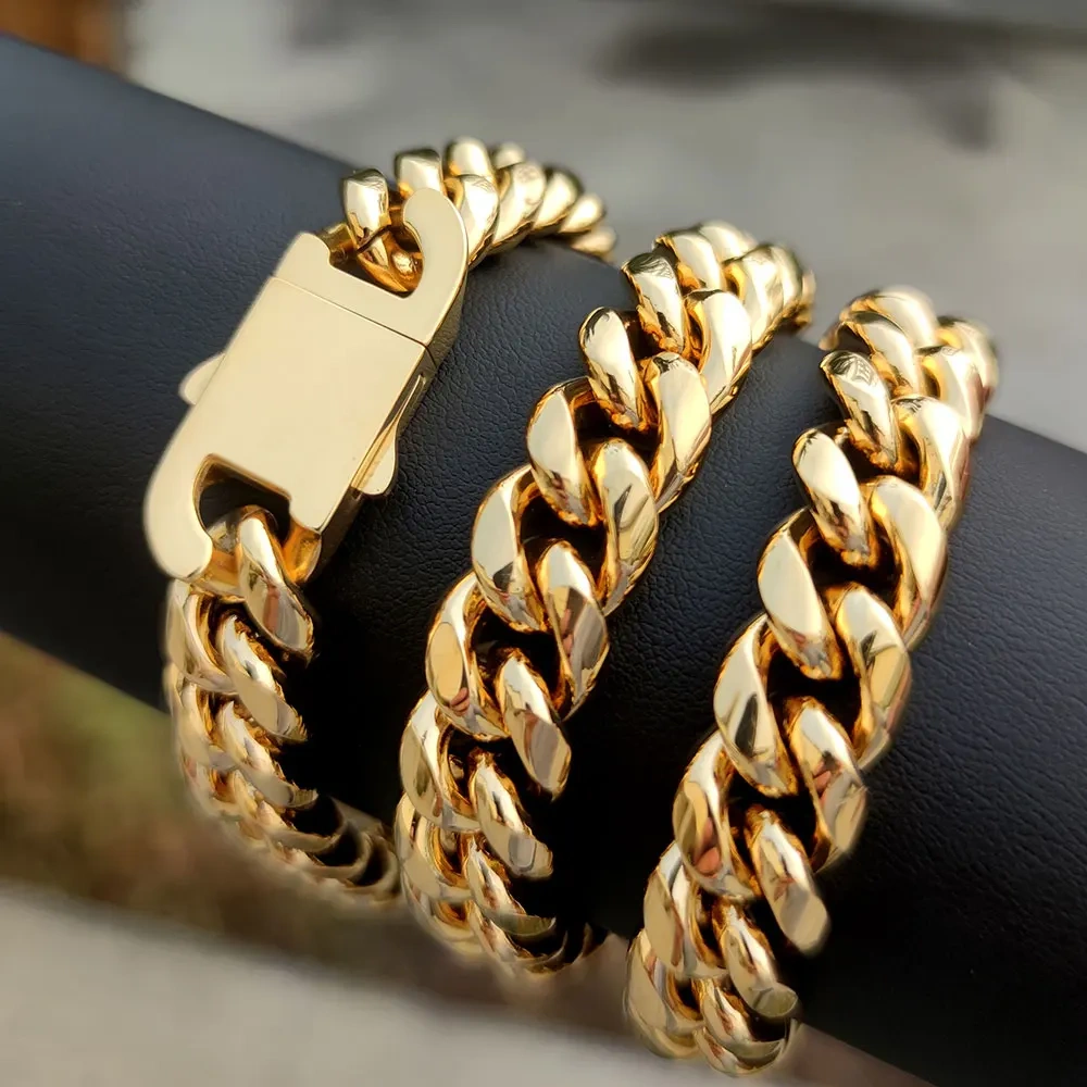 Hip Hop Men's 8/10/12/14/16mm Stainless Steel Necklace Miami Cuban Link Chain Fashion Jewelry Free Custom Logo
