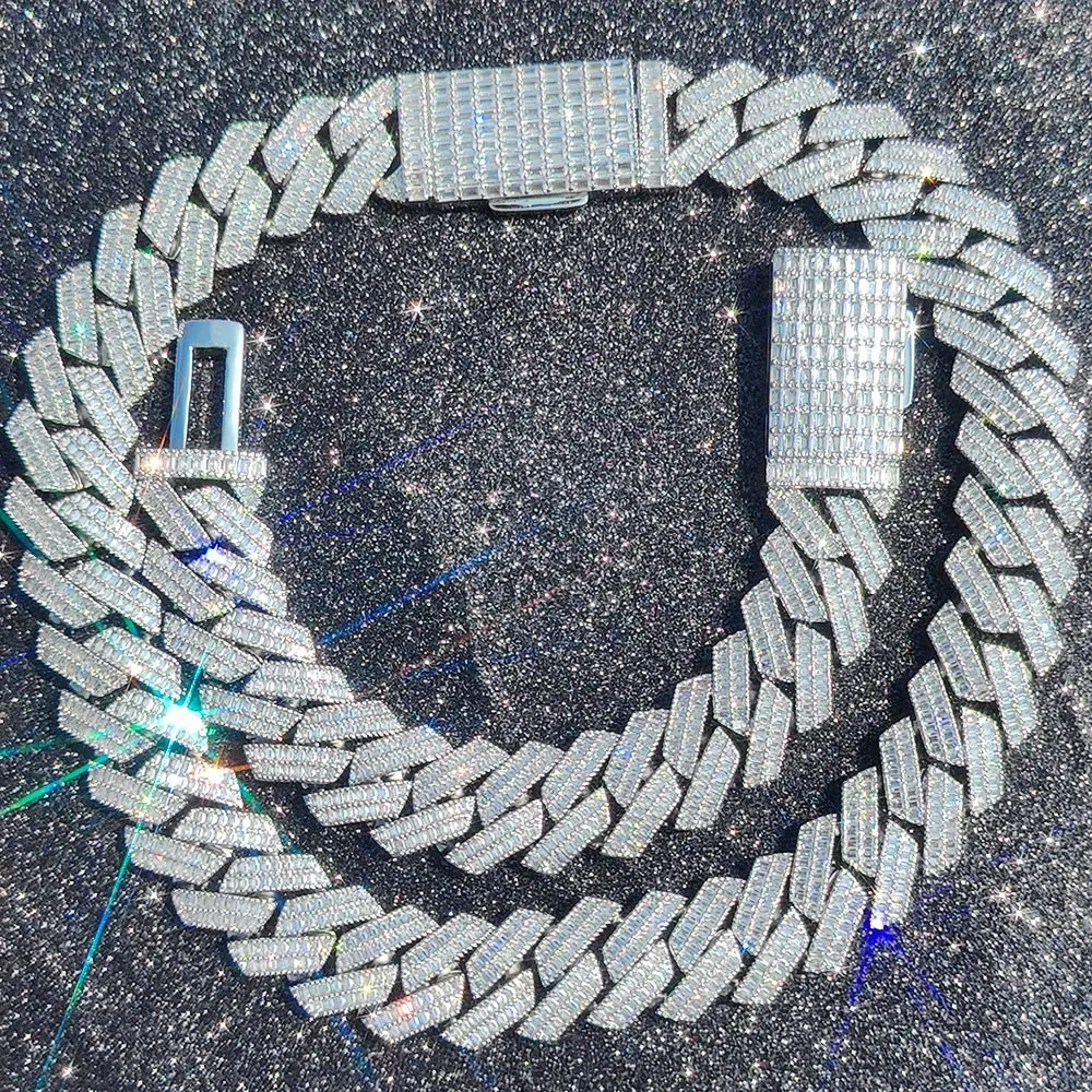 Hip Hop Two Stone 20mm Heavy Choker Necklace 2 Rows Iced Out Cz Prong Setting Cuban Link Chain For Women Men Fashion Jewelry