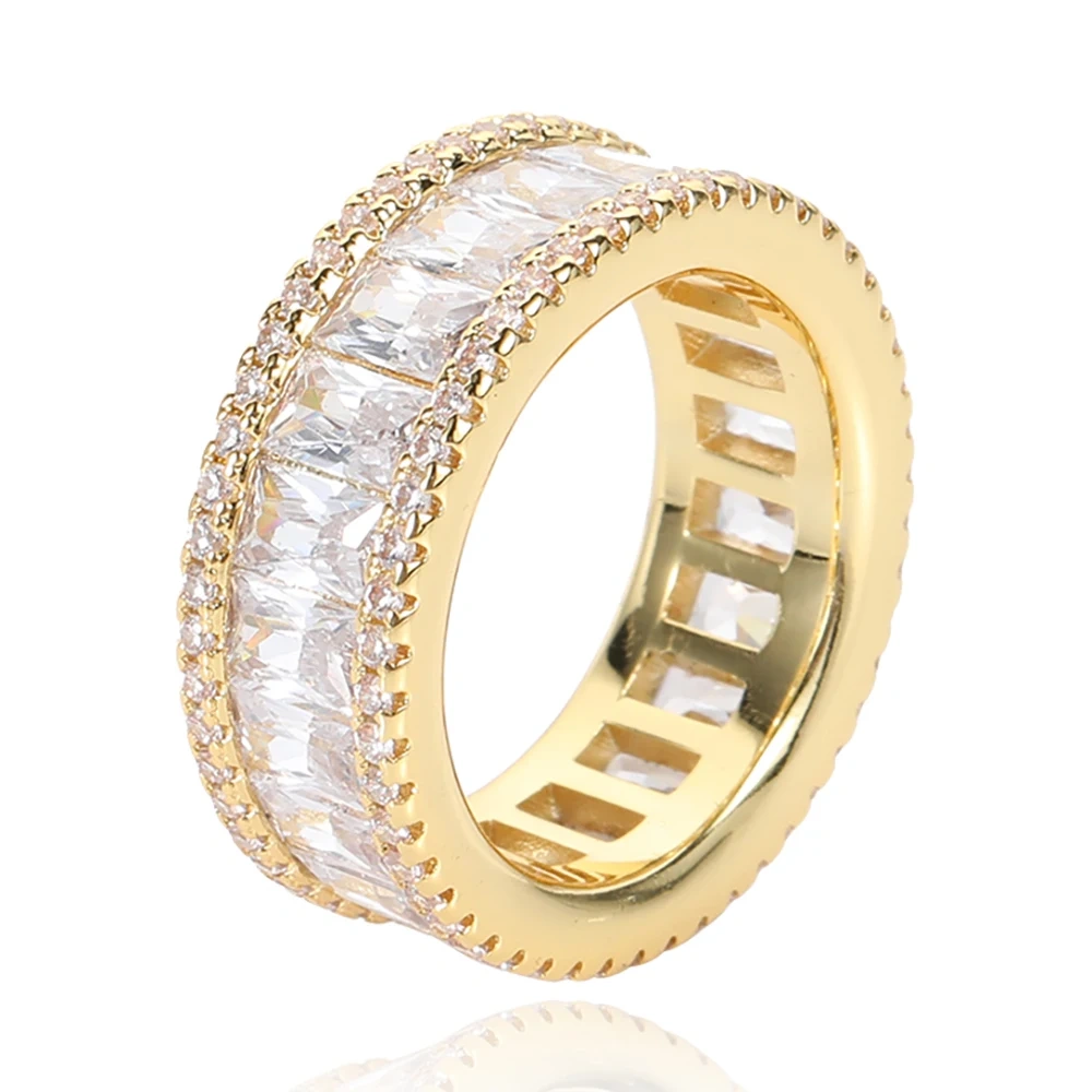 Hip Hop Fashion Jewelry 8Mm Micro Pave Single Row Rectangular Cubic Zirconia Rings For Men