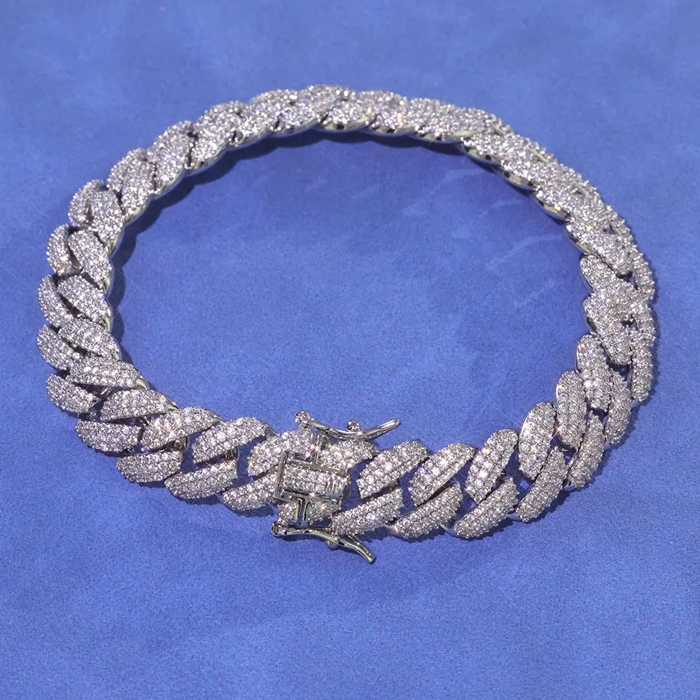 ESKEEM New Style 12mm 925 Silver Iced Out Diamond Cuban Chain Necklace Hip Hop Fine Jewelry Bling Moissanite Bracelet for Women