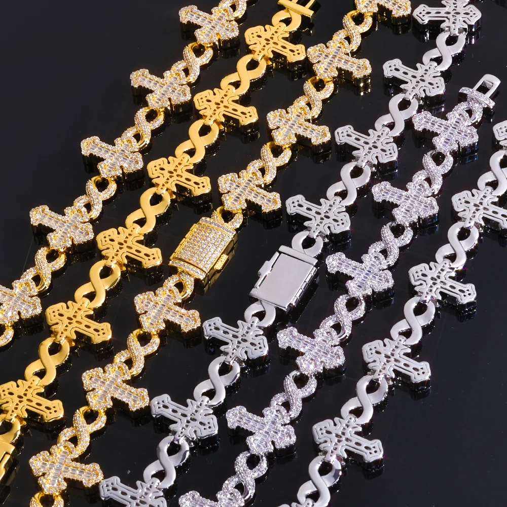 ESKEEM Shine Iced Out Infinity Cross Necklace for Men Women Prong Setting Squre Cubic Zirconia Cuban Link Chain Hip Hop Jewelry