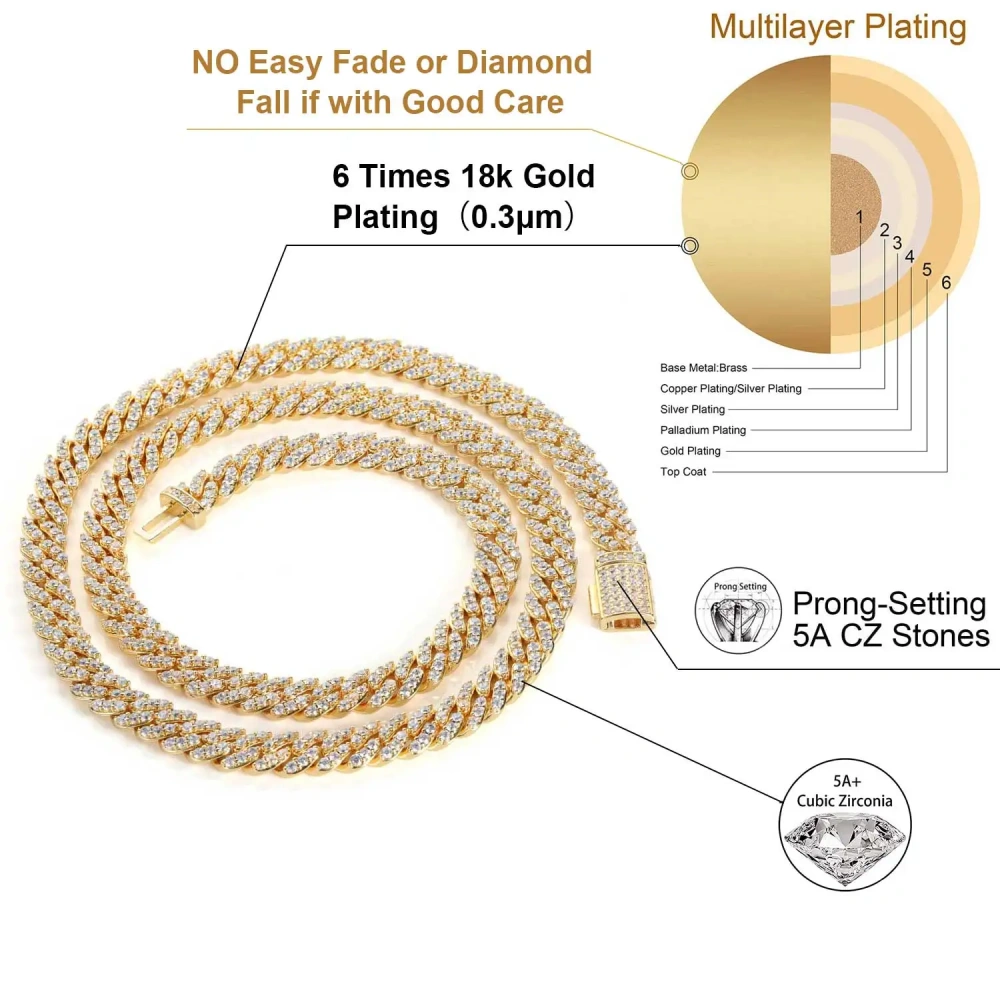 ESKEEM 8MM 1Row Iced Out Cuban Necklace Bling CZ Miami Cuban Link Chain For Women Men's Hip Hop Jewelry Gifts