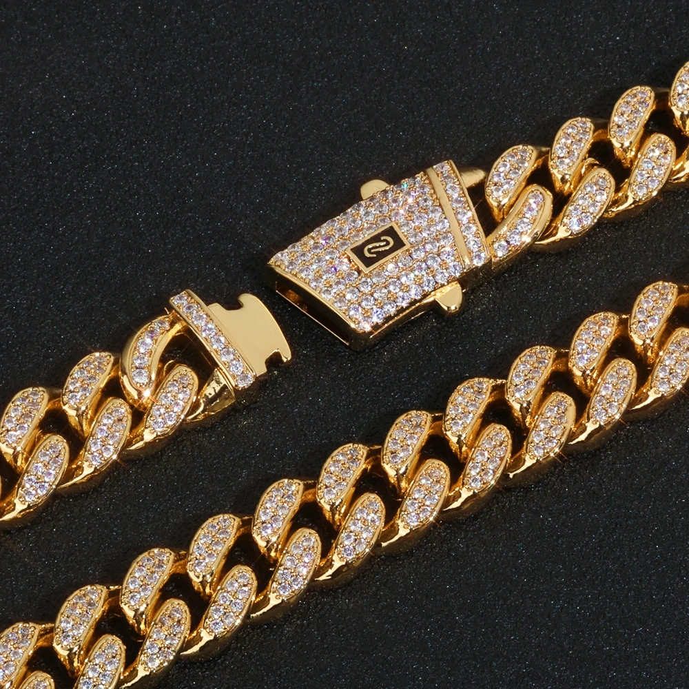 ESKEEM Men's Necklace Monaco Chain CLASSIC Full Pave Necklace Hip Hop Gold Plating Cuban Chain Hip Hop Jewelry