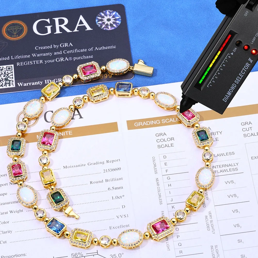 ESKEEm Luxury Geometric Multi-Color Zircon Choker 925 Silver White VVS Moissanite Chain Opal Necklace