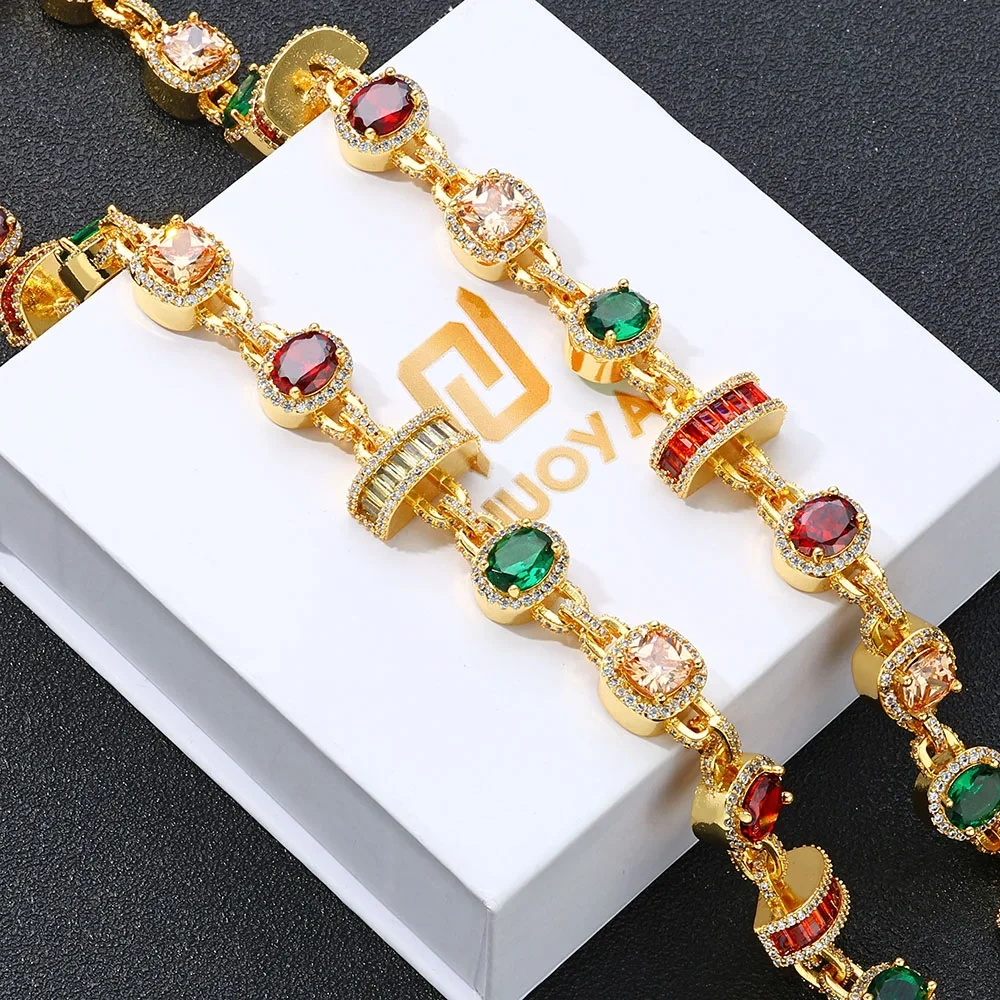 ESKEEM Rainbow Tennis Choker Women Jewelry Iced Out Multi Color Gemstone Necklace Colorful Stone Men Chain