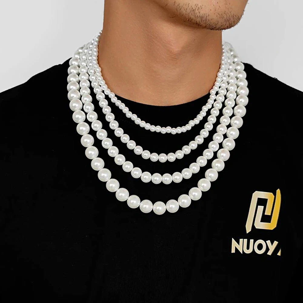 Trendy Round Beaded Pearl Men White Necklaces Wholesale Fashion High Quality Jewelry