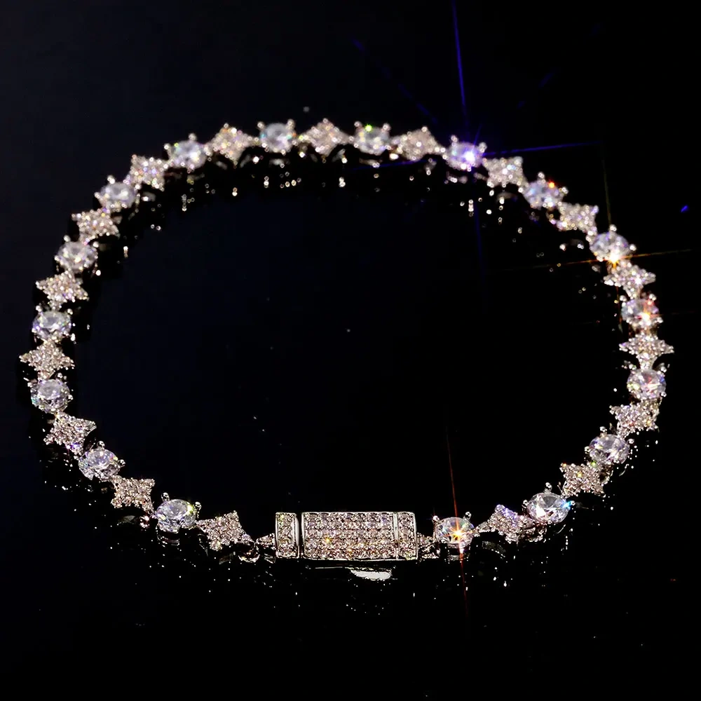 Light Luxury Hip Hop Cubic Zirconia Cross Tennis Bracelet for Man Women High Quality Sun Star Tennis Bracelets  Jewelry