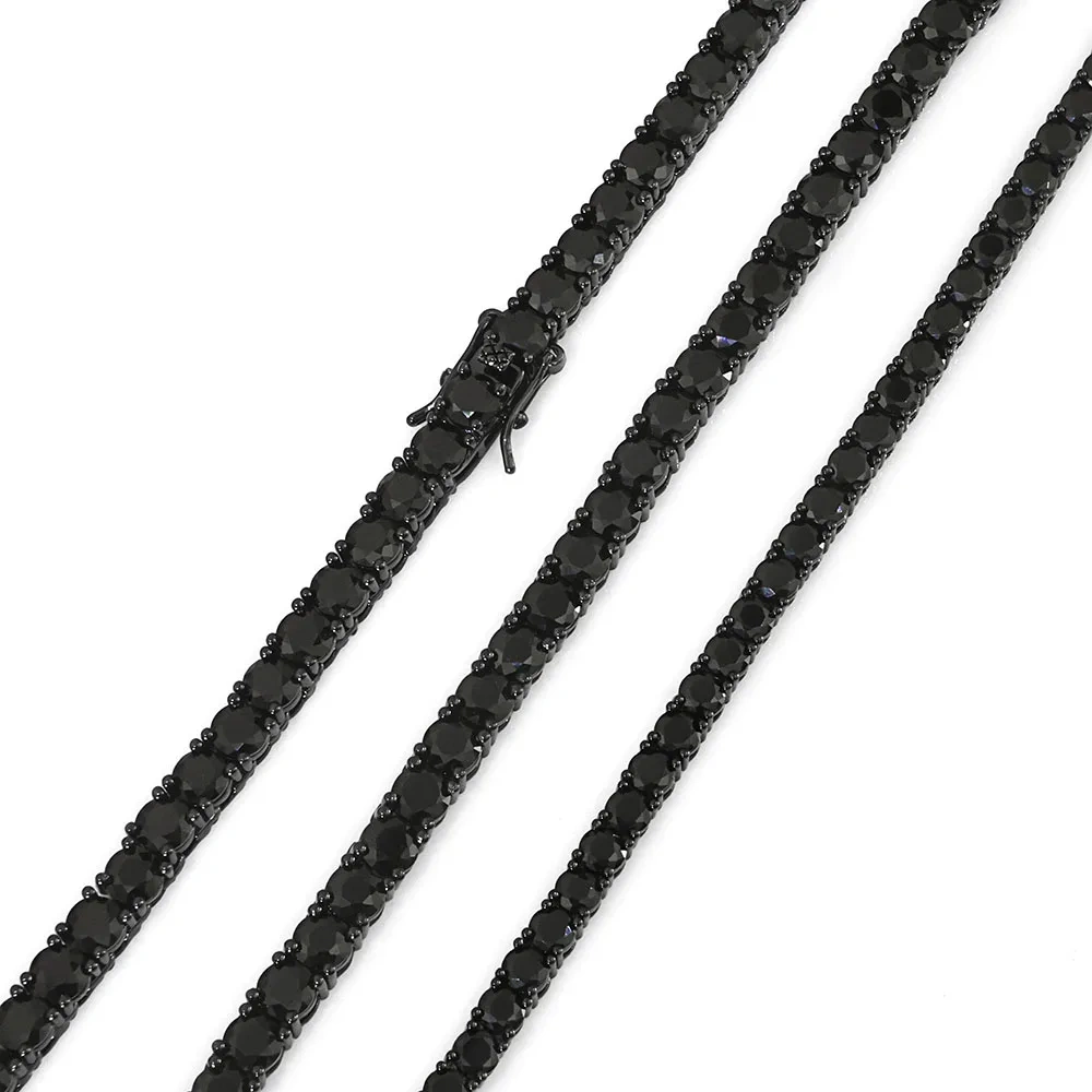 ESKEEM Wholesale Black CZ Tennis Chain Hip Hop Jewelry Black Plated Iced Out Tennis Bracelet Necklace Men Women