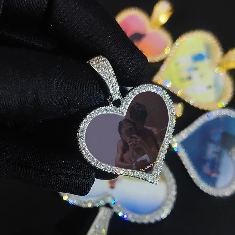 Hip Hop Custom Mini Heart Photo Pendant Unisex DIY Picture Frame Memory Necklace with Zircon for Weddings Parties Gifts