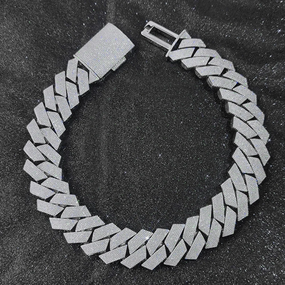 Sparkling Big Guy Thick Heavy 30MM Hand Setting 7 Rows Cuban Chain CZ Diamond Stone Cuban Link Necklace Hip Hop Jewelry