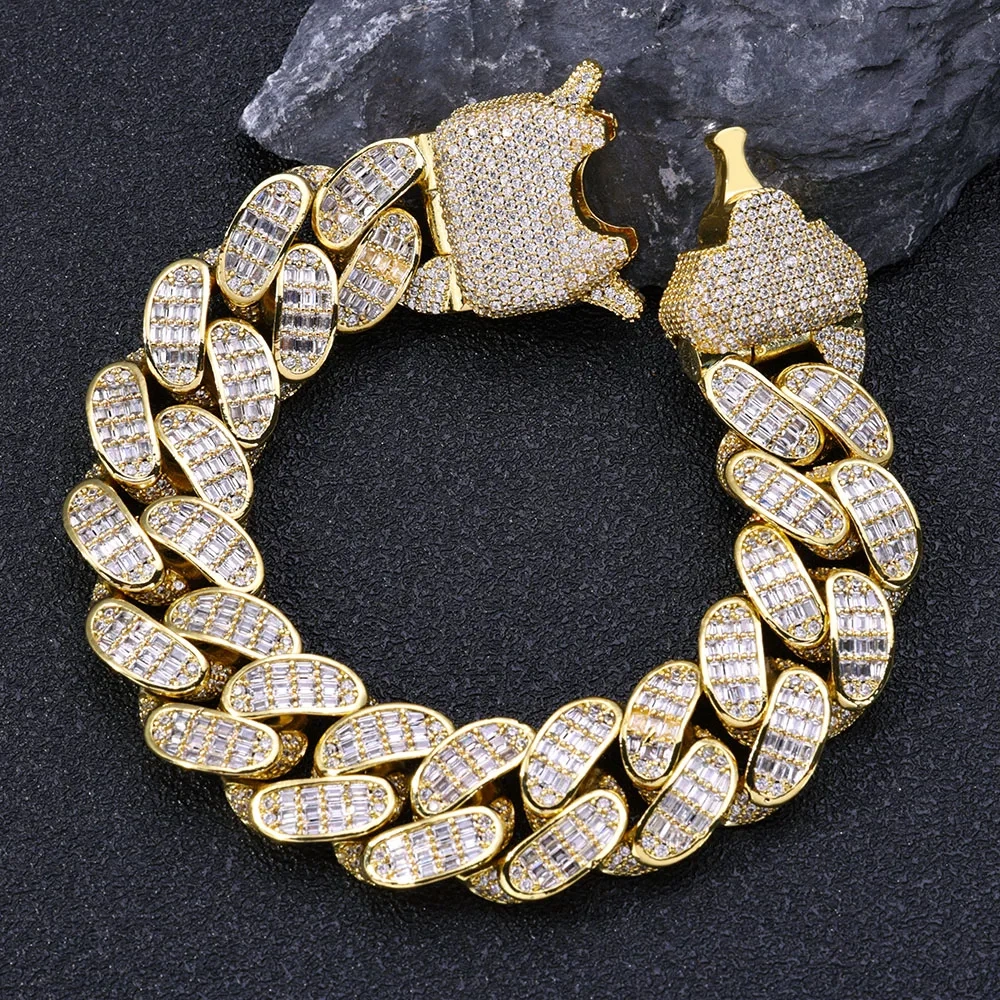 Custom Big Buckle 18mm 3 Rows Rectangle CZ Cuban LINK CHAIN Diamond Necklace Bling Heavy Iced Out Chain For Men Hip Hop Jewelry