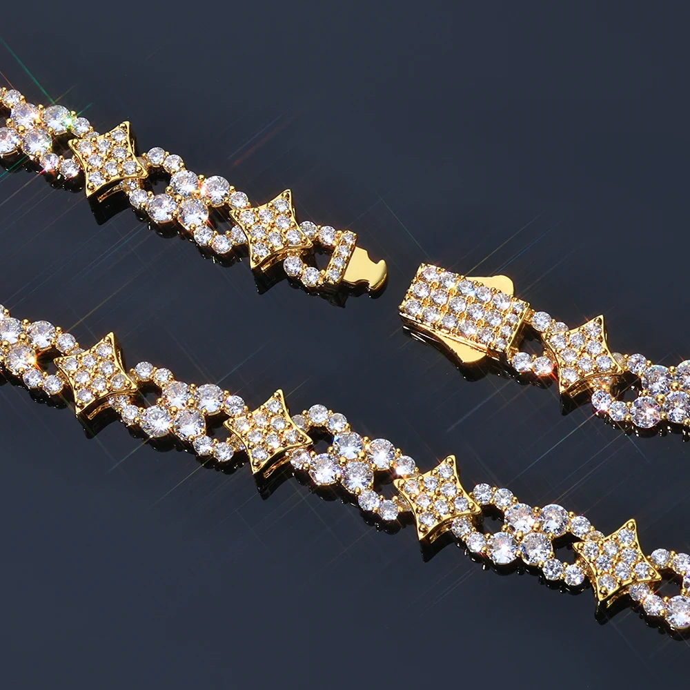 ESKEEM Spring Lock Clasp Bracelet Iced Out Zircon Four Pointed Star Infinity Design Bling Hip Hop Fine Jewelry