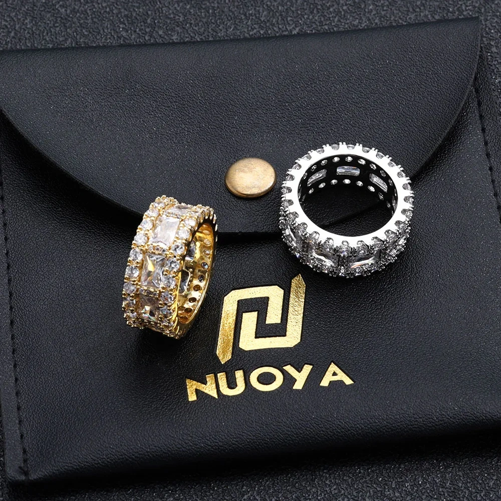 10mm Cubic Zirconia Cuban Rings Brass Prong Setting T-shaped DiamondCZ Iced out Ring Jewelry For Women Men Gift
