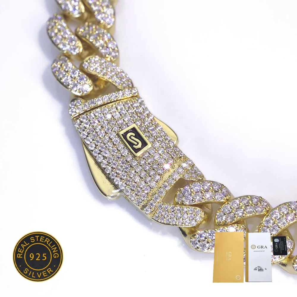 New Style Moissanite Monaco Bracelet 925 Solid Silver Full Iced Out VVS Diamond 2 Rows Cuban Link Chain Jewelry for Men Women