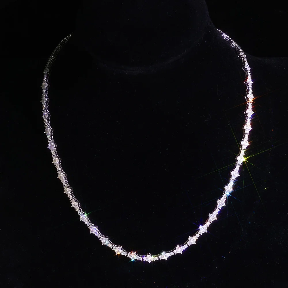 New Arrive 6.5mm Tennis Chain Brass with Bling Zircon Flower Shaped Tennis Chain Necklace For Women Party Gift