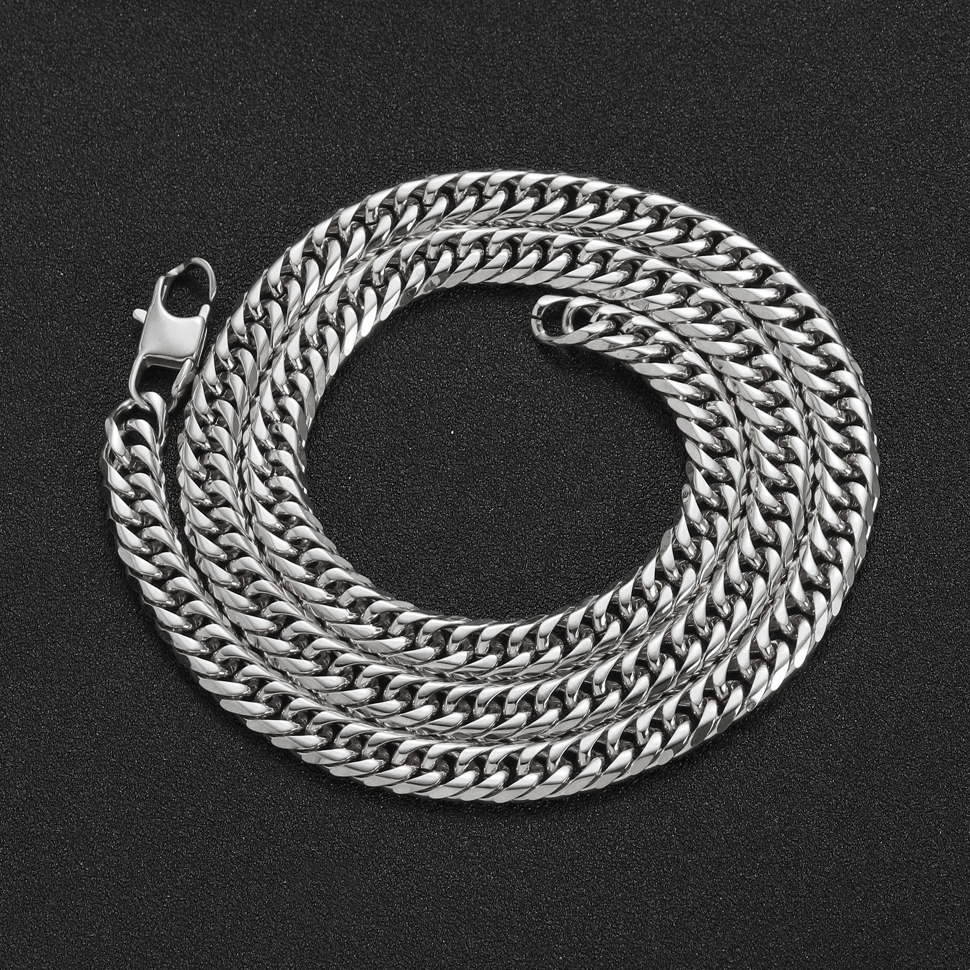 Hip Hop Jewelry 7/9.5MM Width Stainless Steel Miami 6 Side Cowboy clasp Cuban Chain Necklace 16-26"
