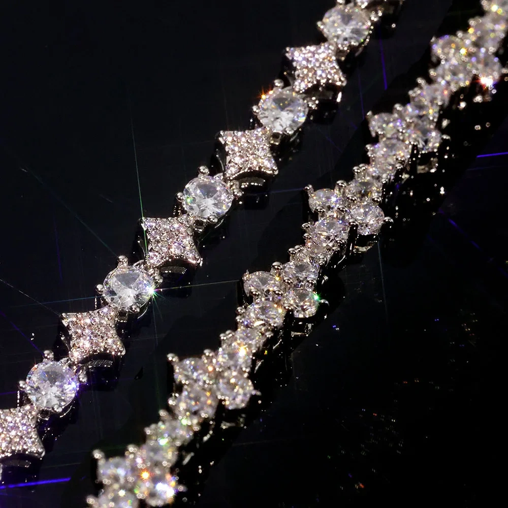Light Luxury Hip Hop Cubic Zirconia Cross Tennis Bracelet for Man Women High Quality Sun Star Tennis Bracelets  Jewelry