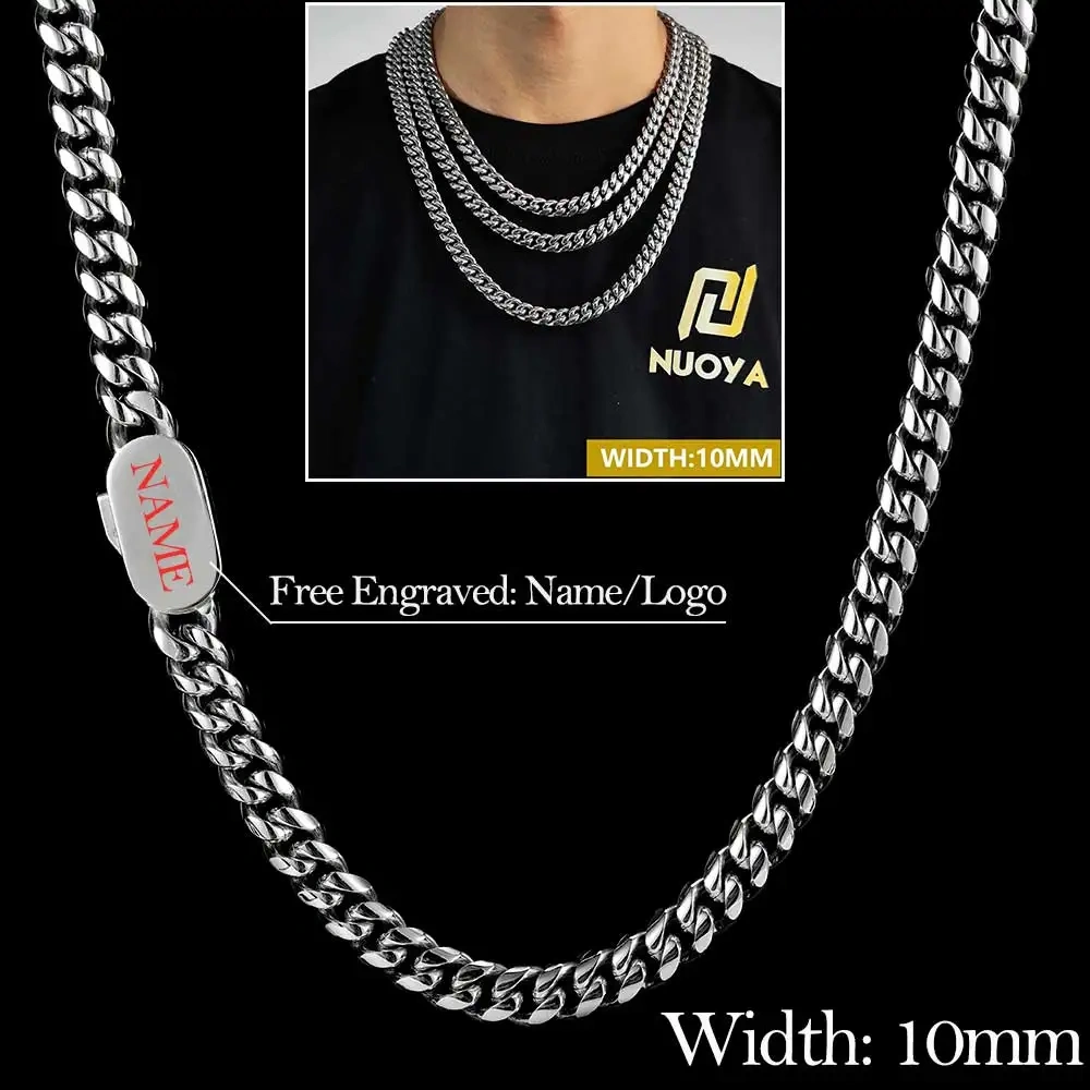 6/8/10/12MM Hip Hop Jewelry Luxurious Miami Stainless Steel Necklace For Men Free Custom Logo Cuban Link Chain