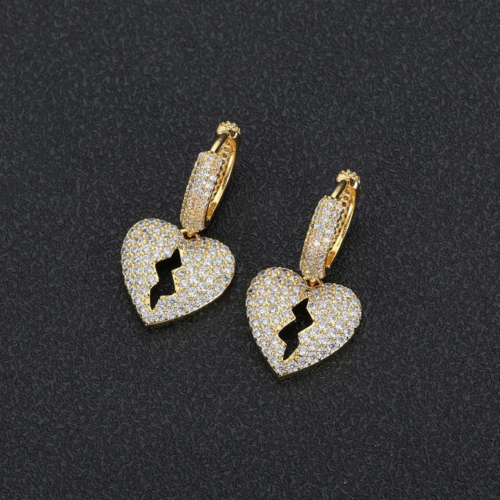 Rapper Rock Fashion Broken Heart Dainty Hip Hop Cubic Zirconia Mini Hoop Earrings For Women 2023 Trending Y2k Accessories