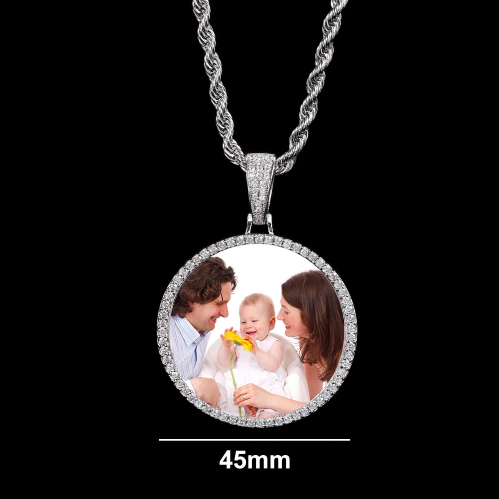 26mm/35mm/45mm Custom Photo S925 Personalized Pendants VVS Moissanite Pass Test Bling Diamond Necklaces Women Men Jewelry Gift