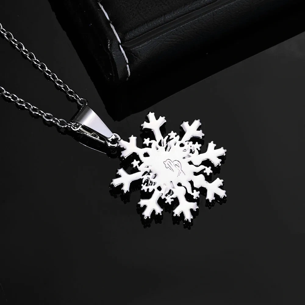 ESKEEM Customized Snowflake Hollow Design Dazzling Zircon Pendant Christmas Day Silver Plated Pendant Necklaces for Women Gifts