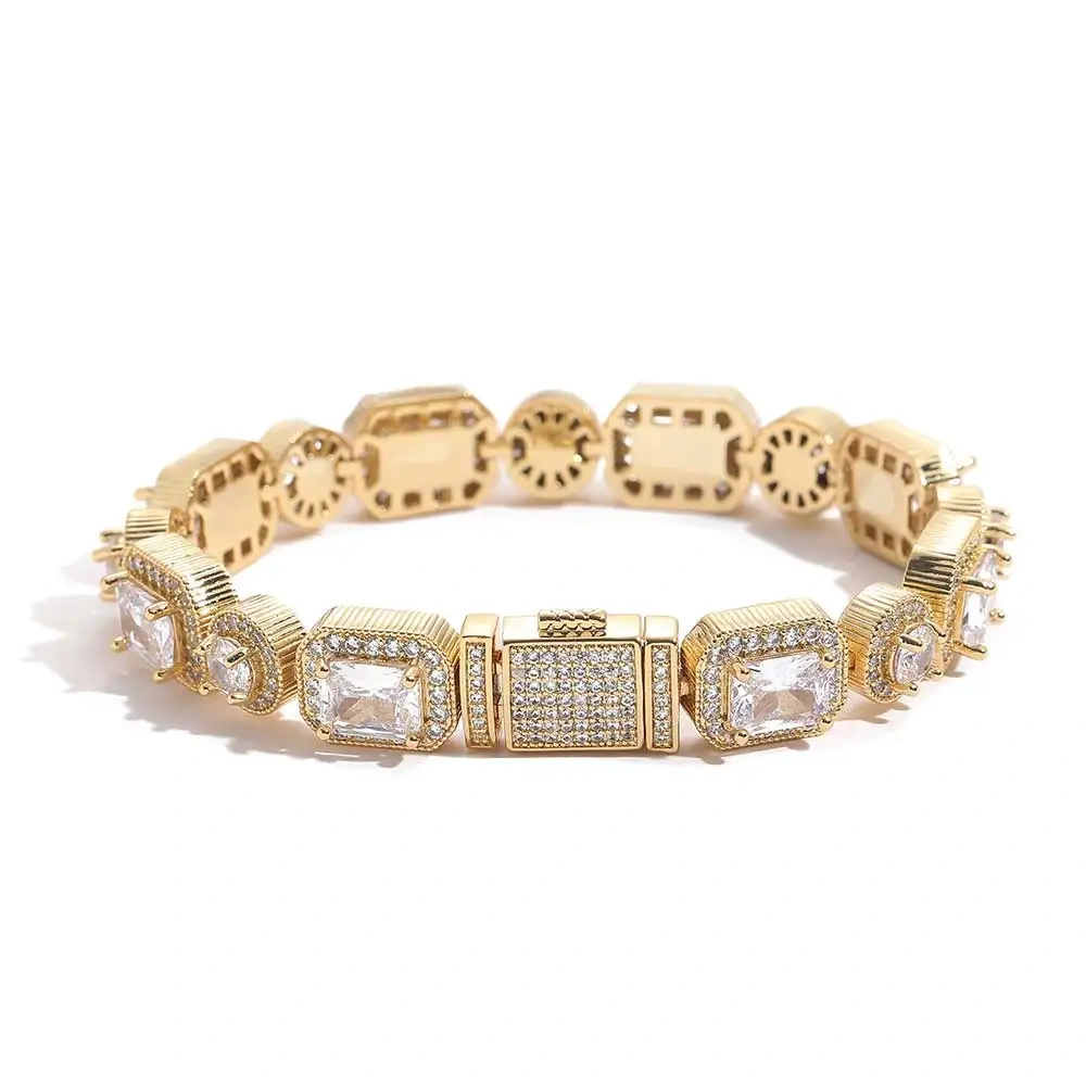 Hip Hop Jewelry Shine 10MM Iced Out Zircon Tennis Bracelet T-Square Round Bling Diamond Women Accessories Clustered Tennis Chain