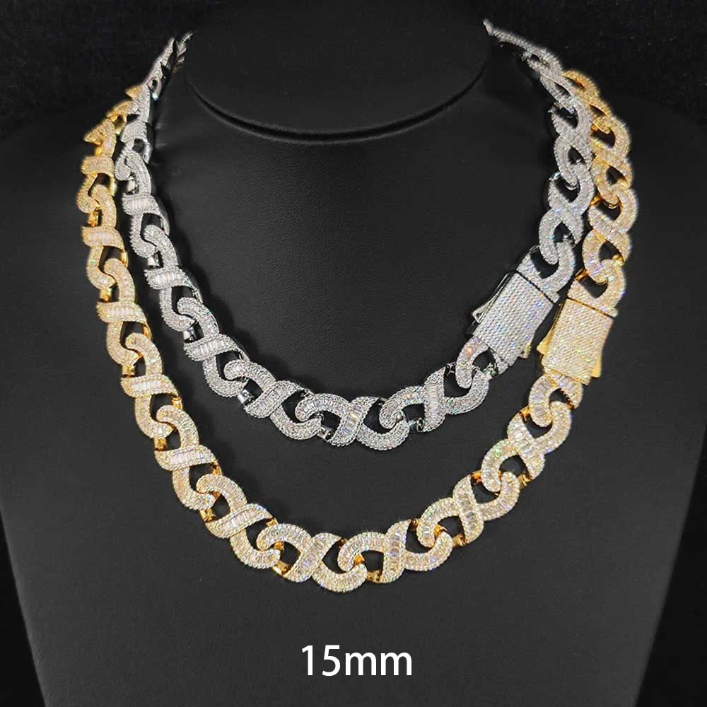 Mixed inlay Jewelry Hip Hop D Color Moissanite Cuban Necklace Ice Out 925 Silver Baguette VVS Cuban Link Chain Men Gift