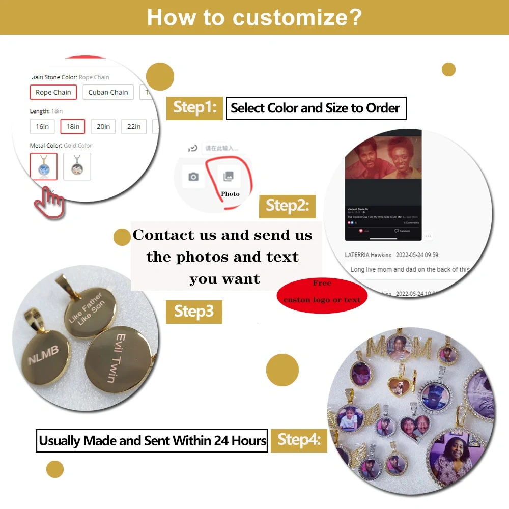 Custom Photo Necklace For Men Rotating Double-Sided Medallions Spinning Pendant Bling Iced Out Hip Hop Jewelry