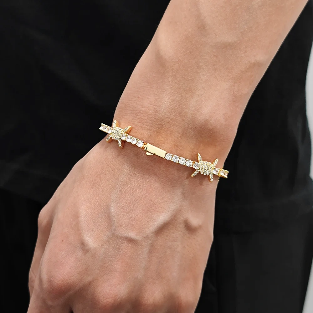 Hip Hop Jewelry Tennis Bracelet Bling CZ Cubic Zirconia Iced Out Thorn Tennis Chain Bracelet For Women Free Engrave Logo