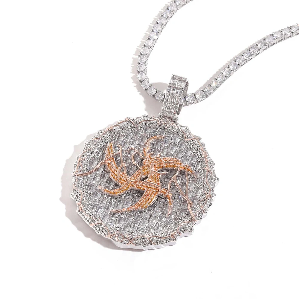 Hip Hop Jewelry New Round Cake Thorns Pendant Necklace With Inlaid Colorful Zircon Fashion Trend Disk For Women